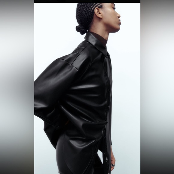 Women Zara Faux Leather Overshirt With Lace Inserts Size XS - Picture 4 of 16